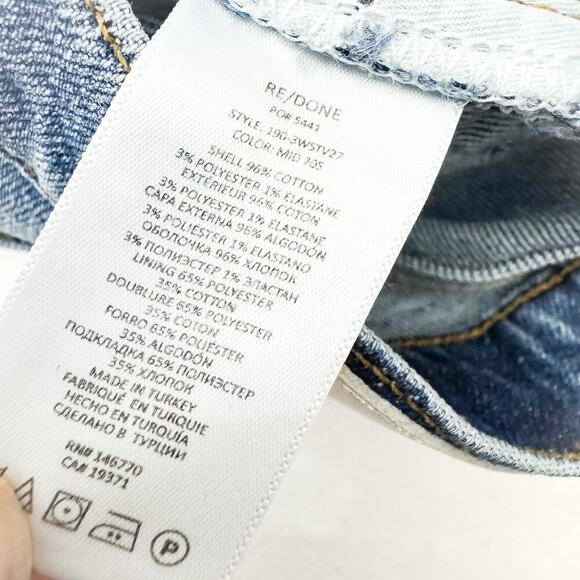 Re/Done 70's Stove Pipe Raw Hem Medium Wash Button Fly Denim Jeans Size 27 - Picture 8 of 9